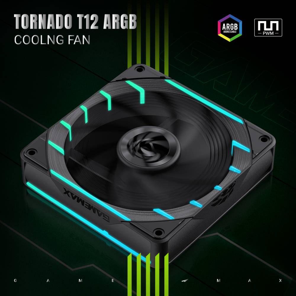 GAMEMAX Tornado T12 ARGB 120mm PWM Case Fan, 2200 RPM – Black - Image 6