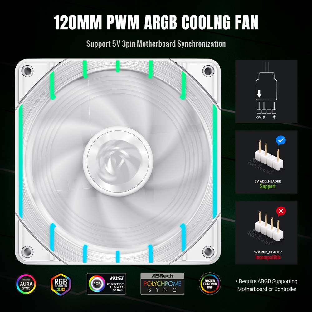 GAMEMAX Tornado T12 ARGB-RW 120mm PWM Case Fan, 2200 RPM – White - Image 8