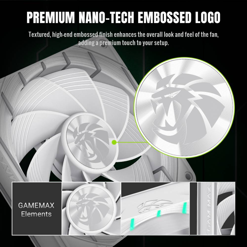 GAMEMAX Tornado T12 ARGB-RW 120mm PWM Case Fan, 2200 RPM – White - Image 6