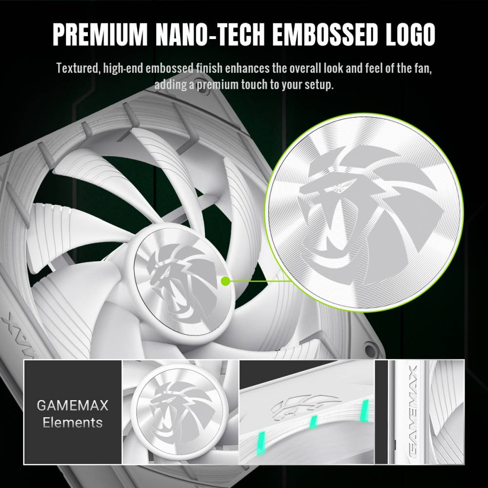 GAMEMAX Tornado T12 ARGB-W 120mm PWM Case Fan, 2200 RPM – White - Image 5